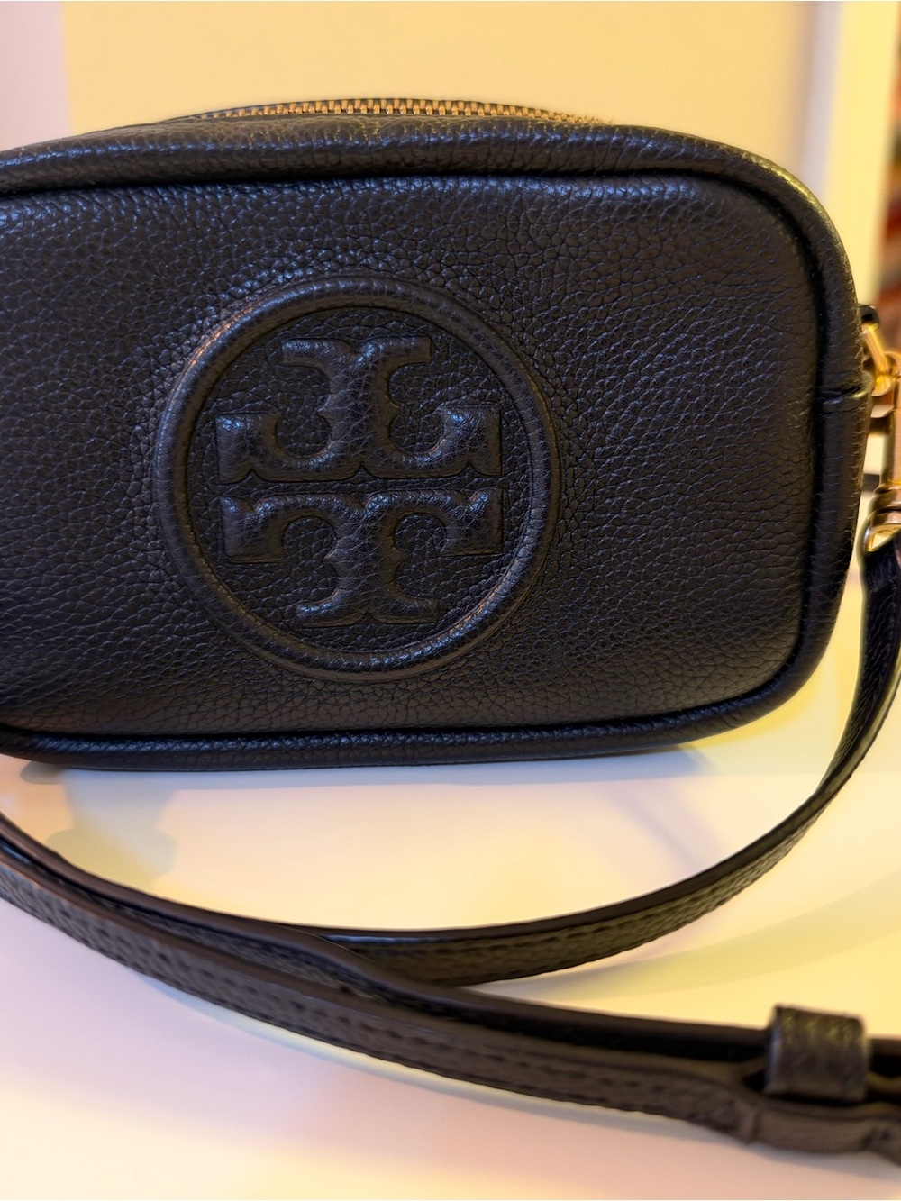 Tory Burch Black Pebbled Leather Logo Crossbody Bag